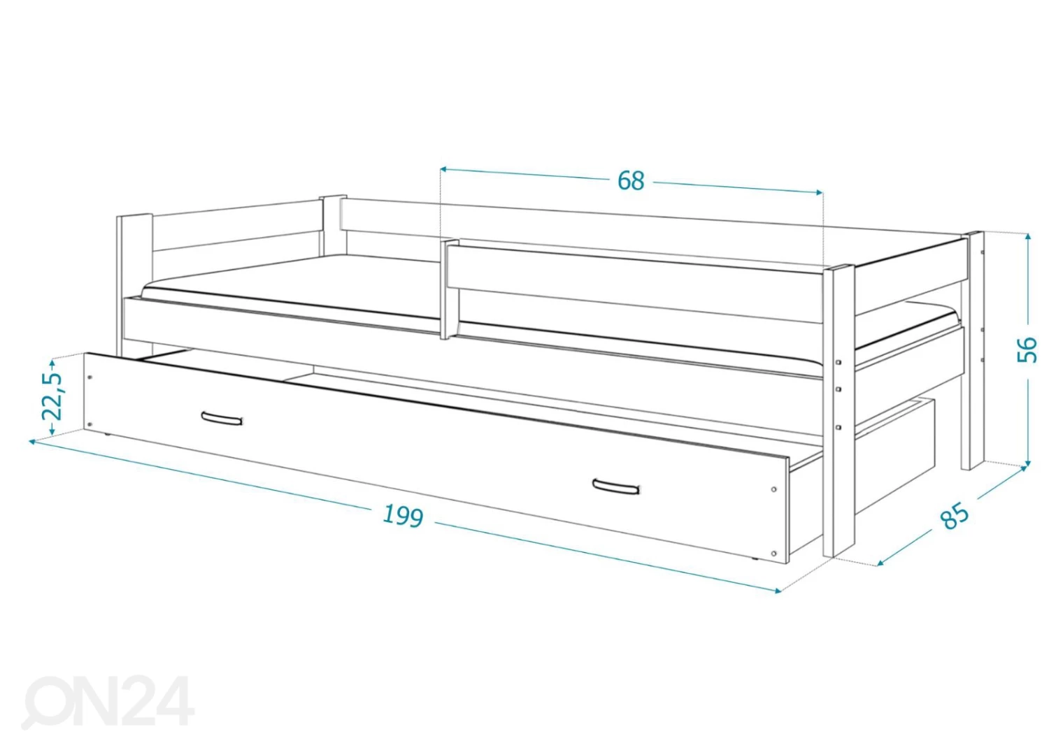 Lastensänky 80x190 Cm, Harmaa/sininen - Image 2