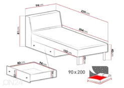 Sänky 90x200 Cm + Vuodevaatelaatikko